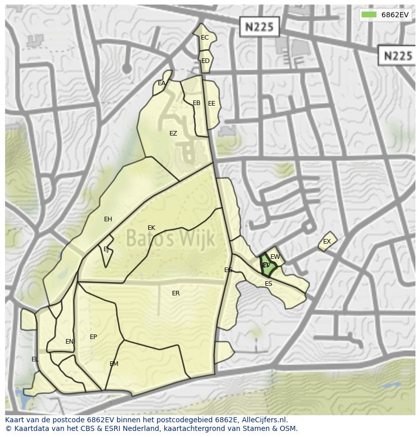 Afbeelding van het postcodegebied 6862 EV op de kaart.