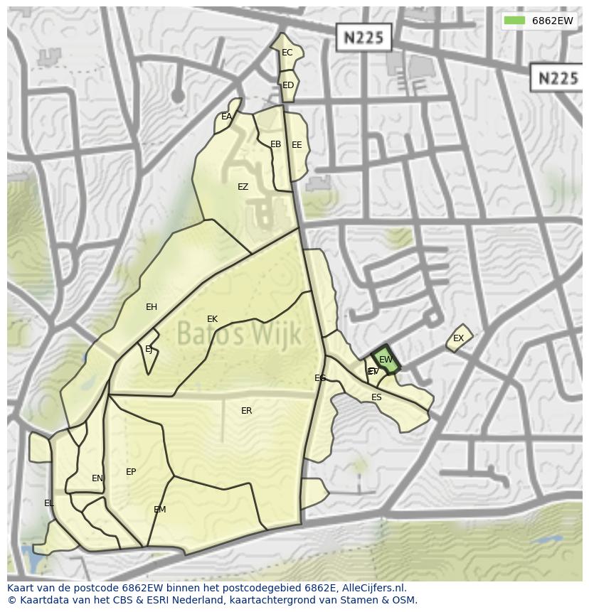 Afbeelding van het postcodegebied 6862 EW op de kaart.