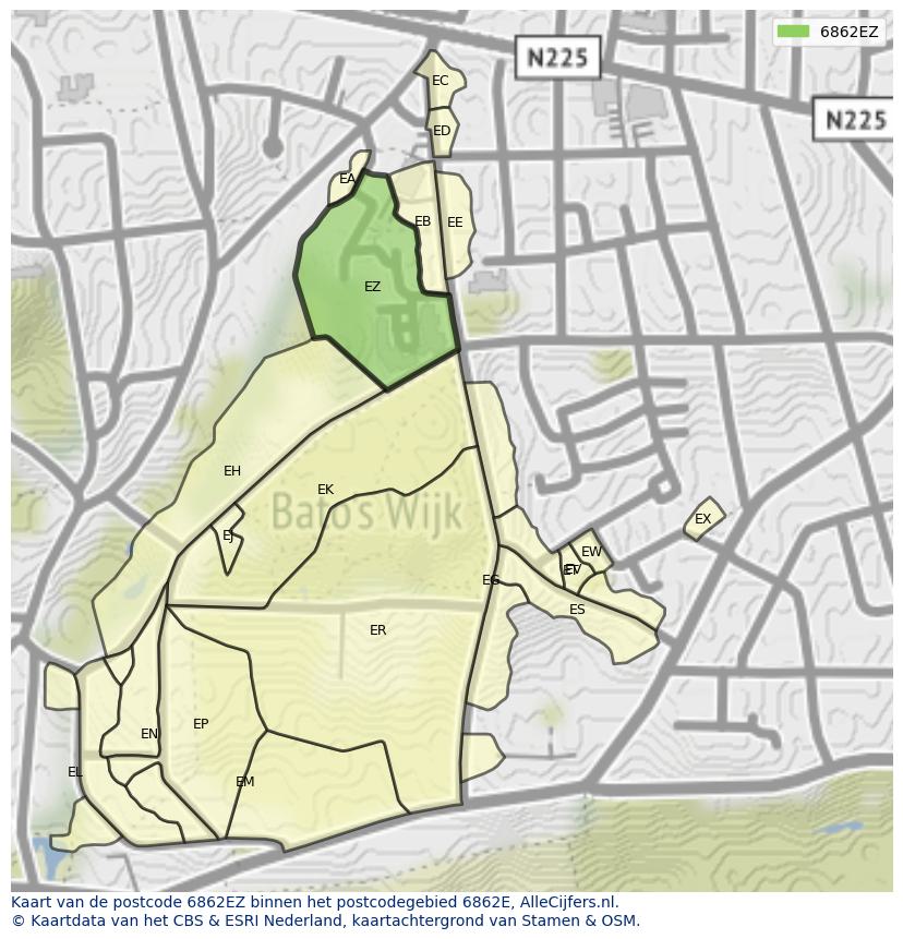 Afbeelding van het postcodegebied 6862 EZ op de kaart.