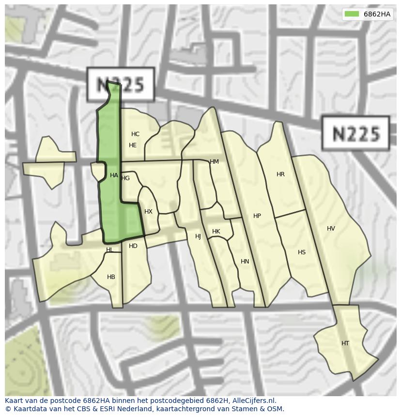 Afbeelding van het postcodegebied 6862 HA op de kaart.