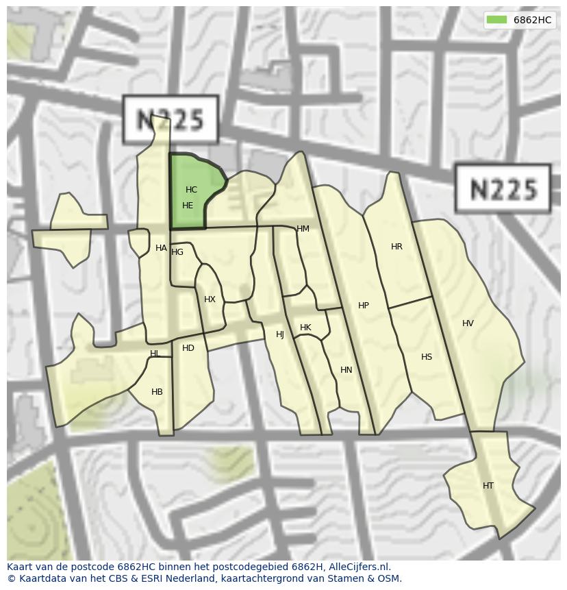Afbeelding van het postcodegebied 6862 HC op de kaart.