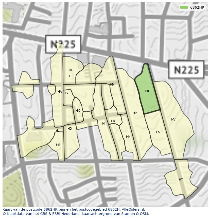 Afbeelding van het postcodegebied 6862 HR op de kaart.
