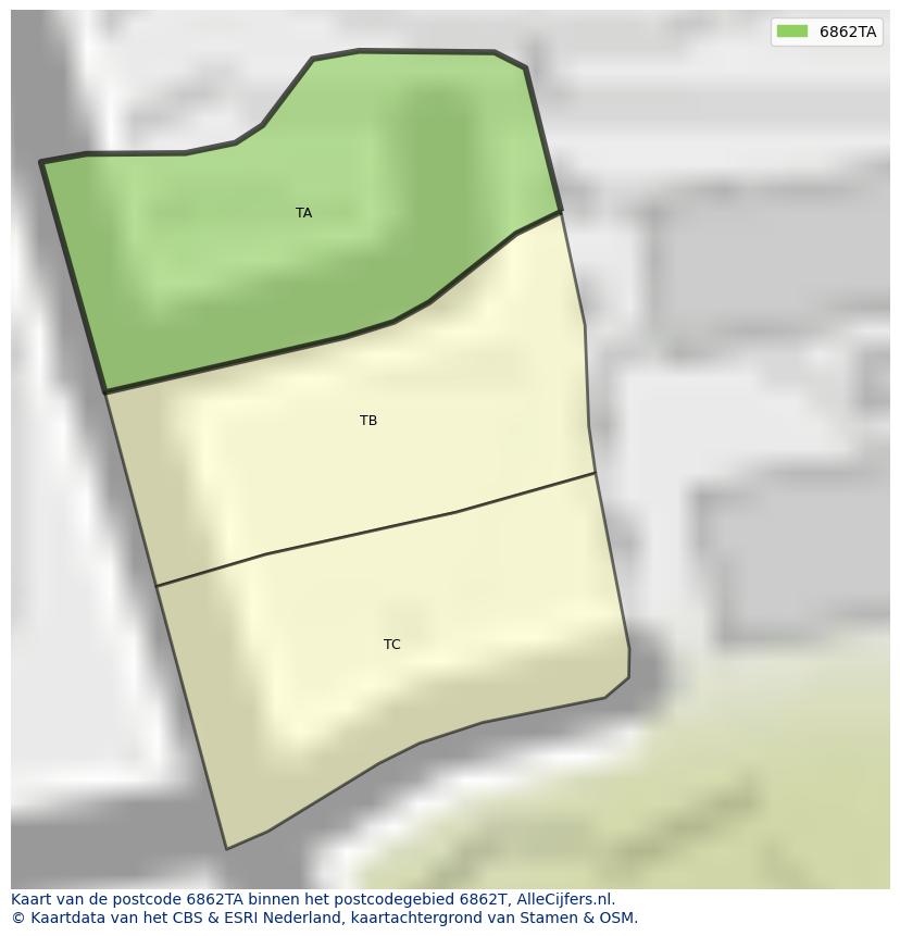 Afbeelding van het postcodegebied 6862 TA op de kaart.