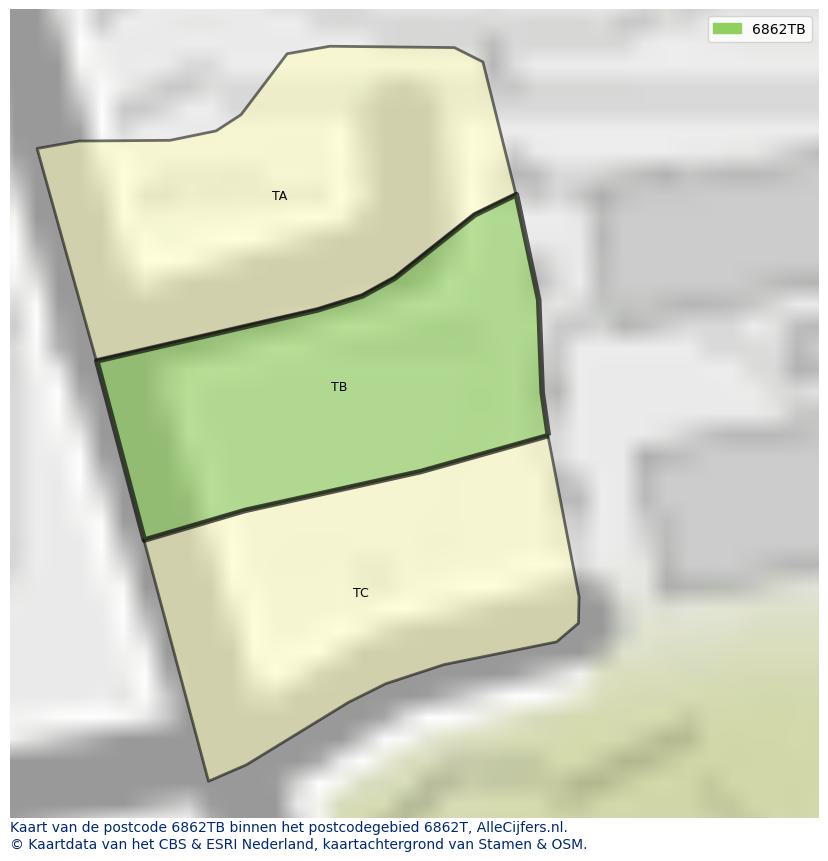 Afbeelding van het postcodegebied 6862 TB op de kaart.