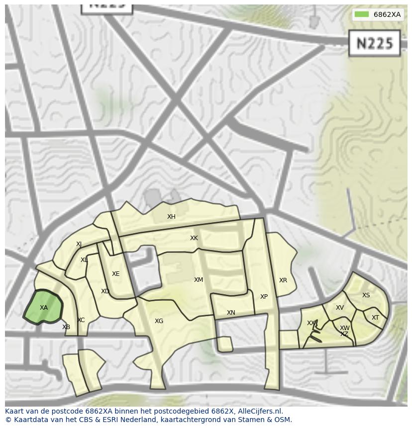 Afbeelding van het postcodegebied 6862 XA op de kaart.
