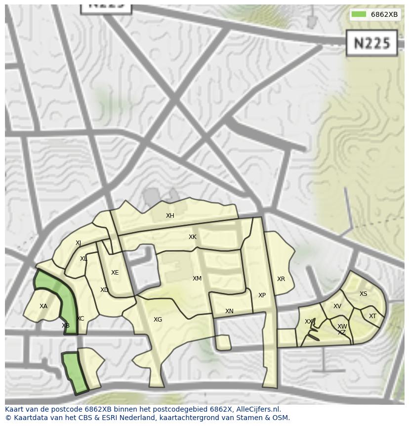 Afbeelding van het postcodegebied 6862 XB op de kaart.