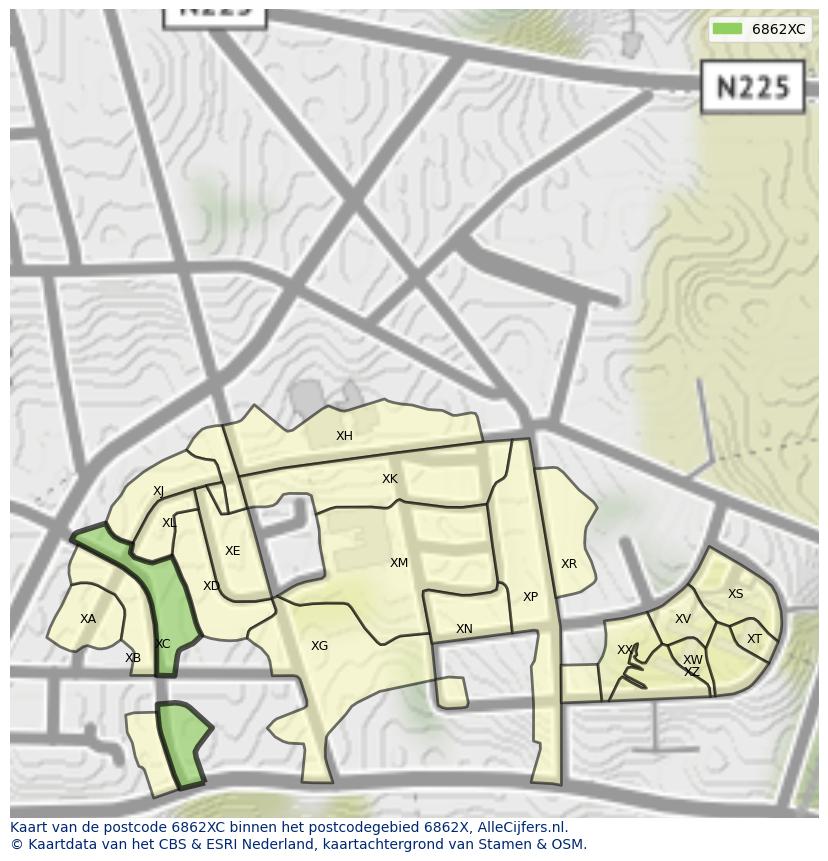 Afbeelding van het postcodegebied 6862 XC op de kaart.