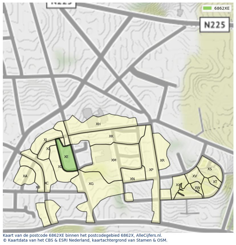 Afbeelding van het postcodegebied 6862 XE op de kaart.