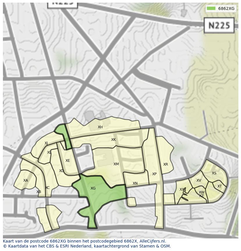 Afbeelding van het postcodegebied 6862 XG op de kaart.