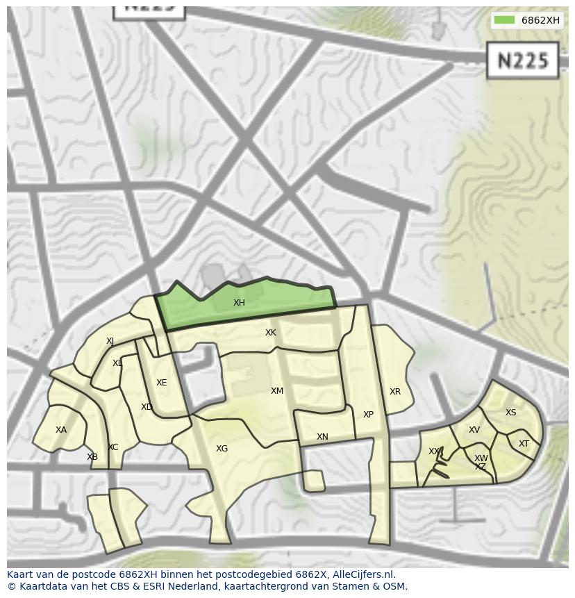 Afbeelding van het postcodegebied 6862 XH op de kaart.
