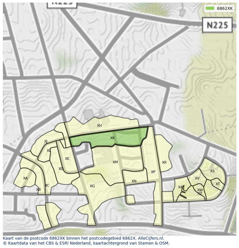 Afbeelding van het postcodegebied 6862 XK op de kaart.