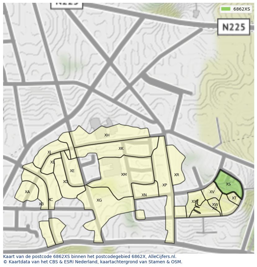 Afbeelding van het postcodegebied 6862 XS op de kaart.