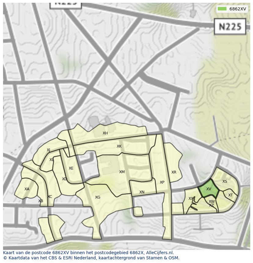 Afbeelding van het postcodegebied 6862 XV op de kaart.