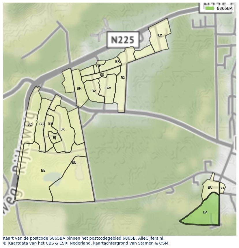 Afbeelding van het postcodegebied 6865 BA op de kaart.