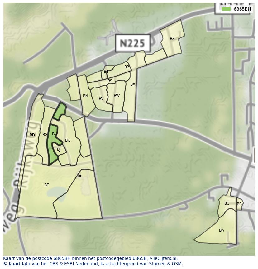 Afbeelding van het postcodegebied 6865 BH op de kaart.