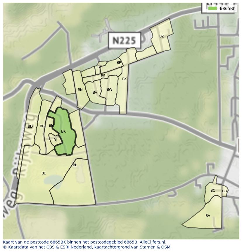 Afbeelding van het postcodegebied 6865 BK op de kaart.
