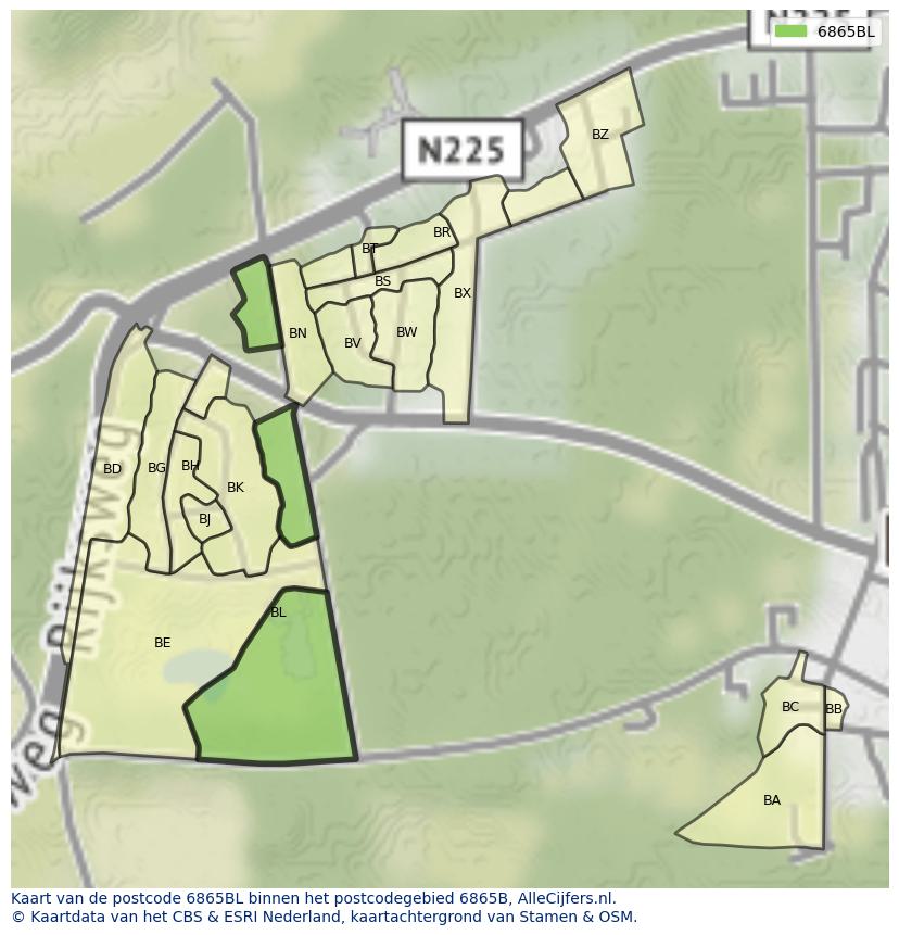 Afbeelding van het postcodegebied 6865 BL op de kaart.