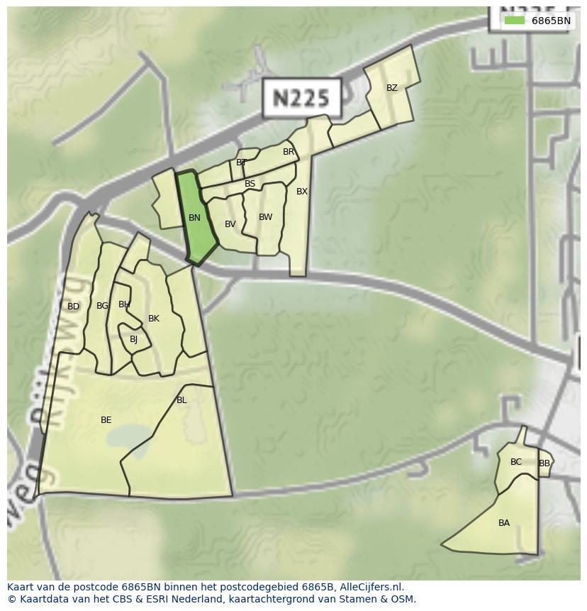 Afbeelding van het postcodegebied 6865 BN op de kaart.