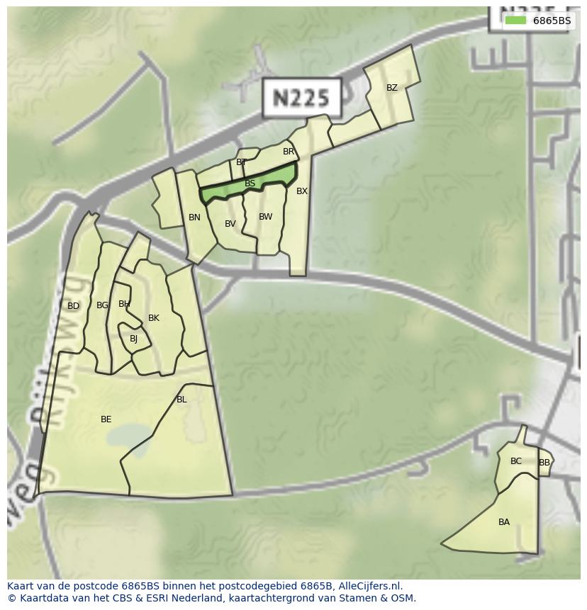 Afbeelding van het postcodegebied 6865 BS op de kaart.