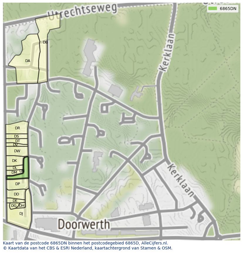 Afbeelding van het postcodegebied 6865 DN op de kaart.