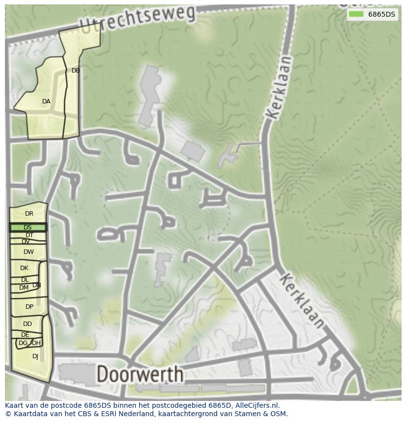 Afbeelding van het postcodegebied 6865 DS op de kaart.