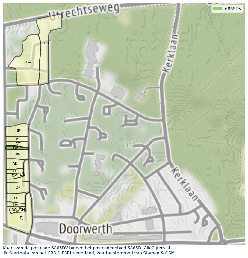 Afbeelding van het postcodegebied 6865 DV op de kaart.