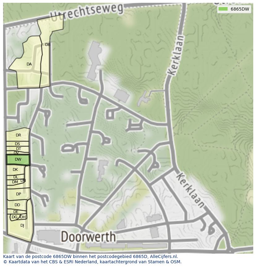 Afbeelding van het postcodegebied 6865 DW op de kaart.