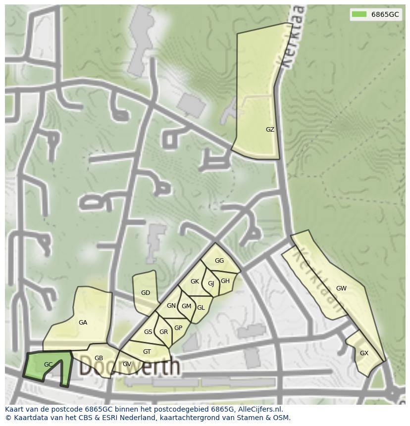 Afbeelding van het postcodegebied 6865 GC op de kaart.