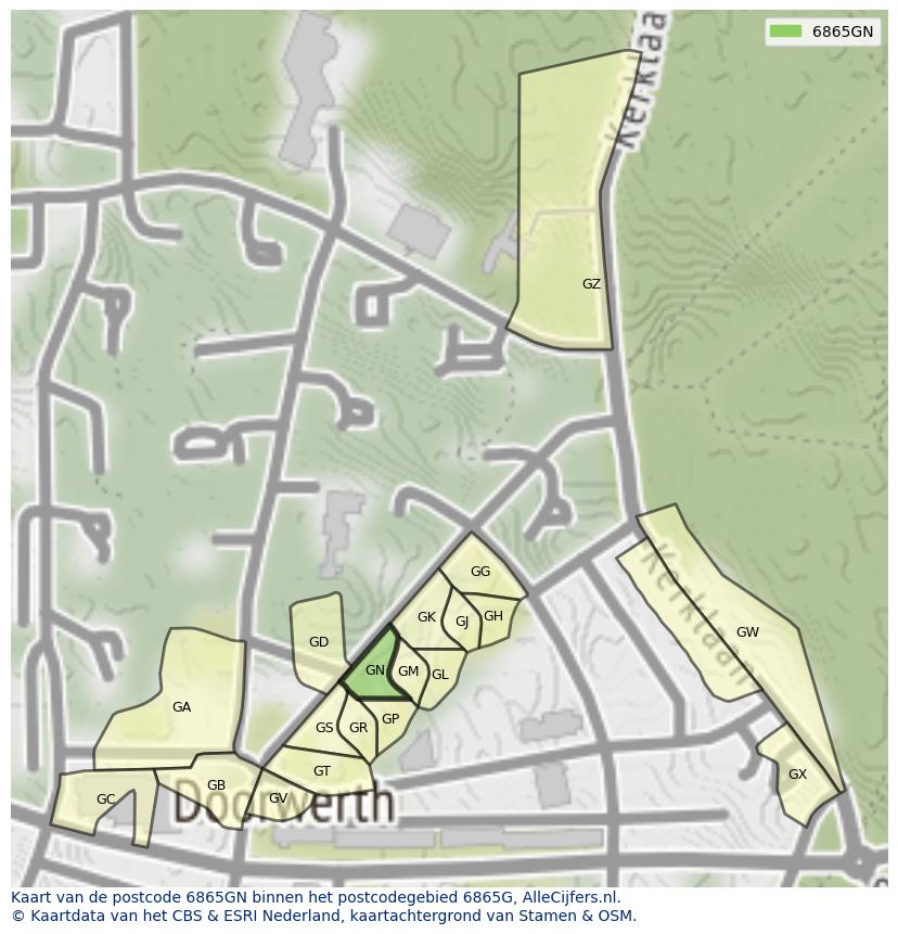 Afbeelding van het postcodegebied 6865 GN op de kaart.