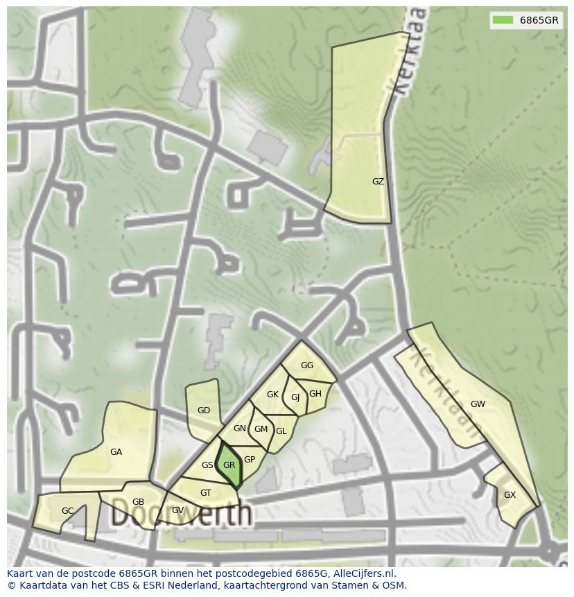 Afbeelding van het postcodegebied 6865 GR op de kaart.