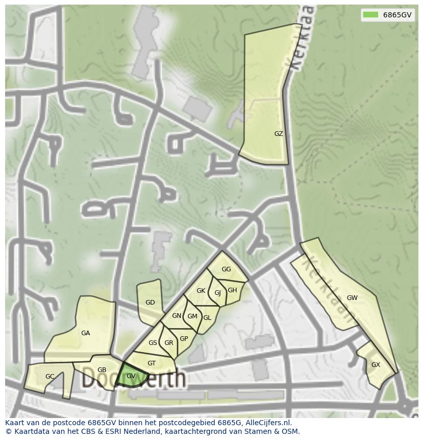 Afbeelding van het postcodegebied 6865 GV op de kaart.
