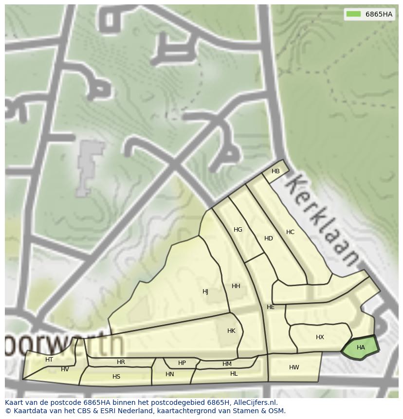 Afbeelding van het postcodegebied 6865 HA op de kaart.