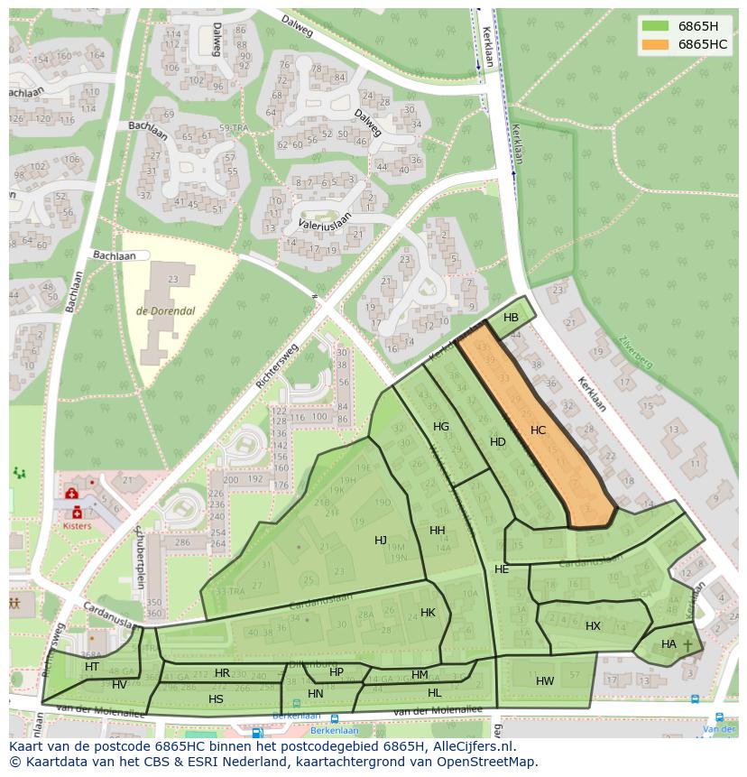 Afbeelding van het postcodegebied 6865 HC op de kaart.