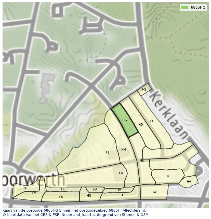 Afbeelding van het postcodegebied 6865 HG op de kaart.