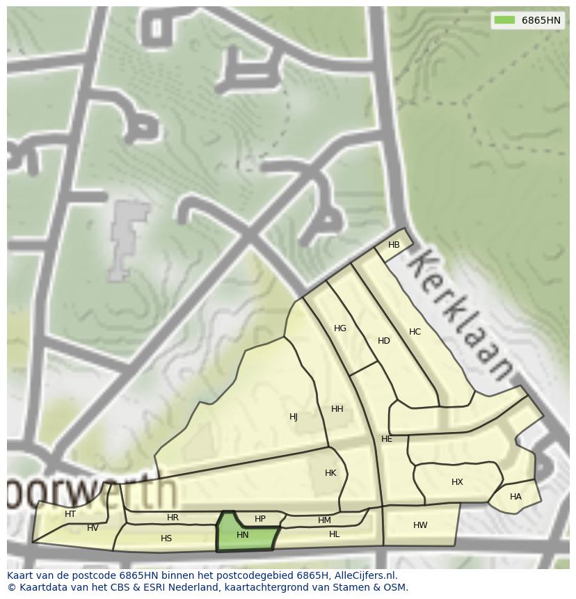 Afbeelding van het postcodegebied 6865 HN op de kaart.