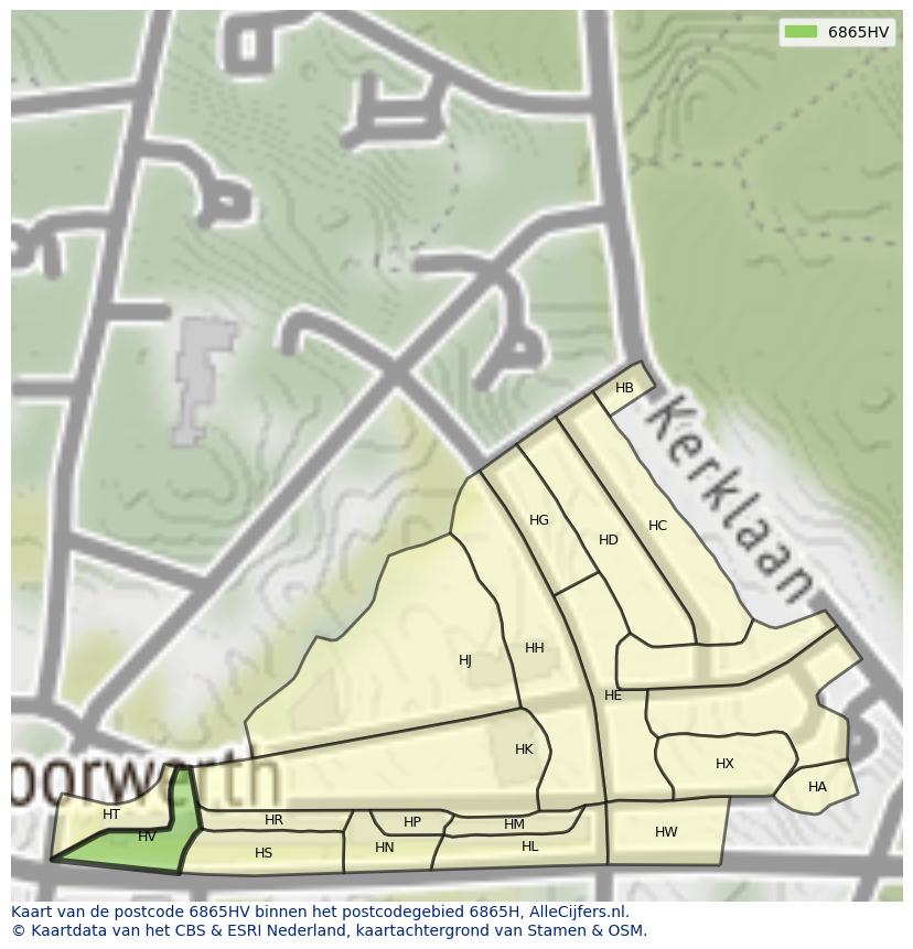Afbeelding van het postcodegebied 6865 HV op de kaart.