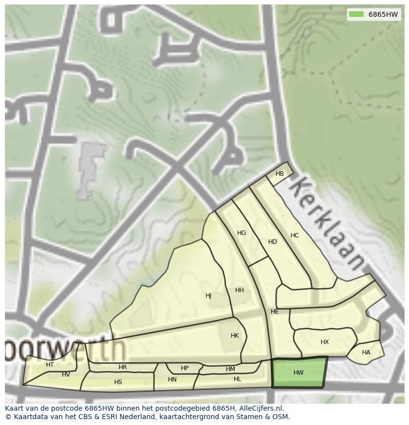 Afbeelding van het postcodegebied 6865 HW op de kaart.
