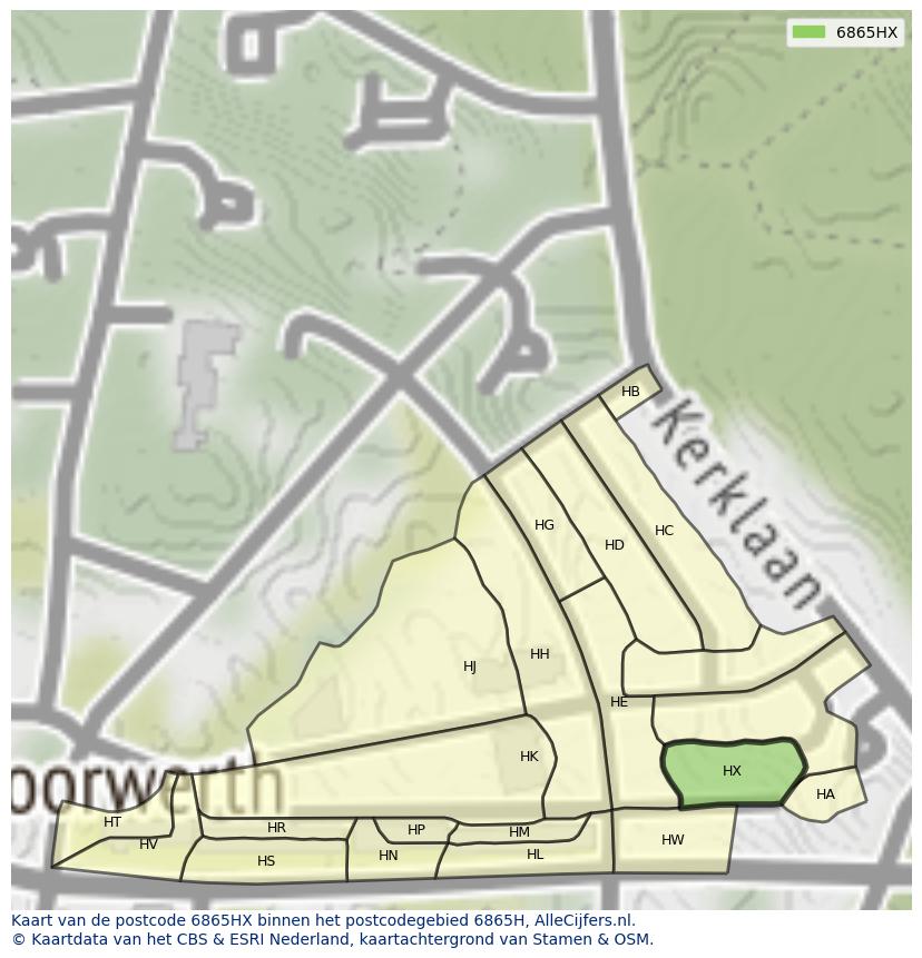 Afbeelding van het postcodegebied 6865 HX op de kaart.