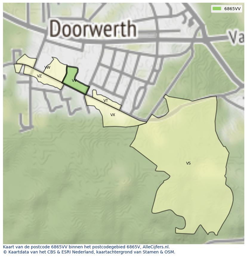 Afbeelding van het postcodegebied 6865 VV op de kaart.