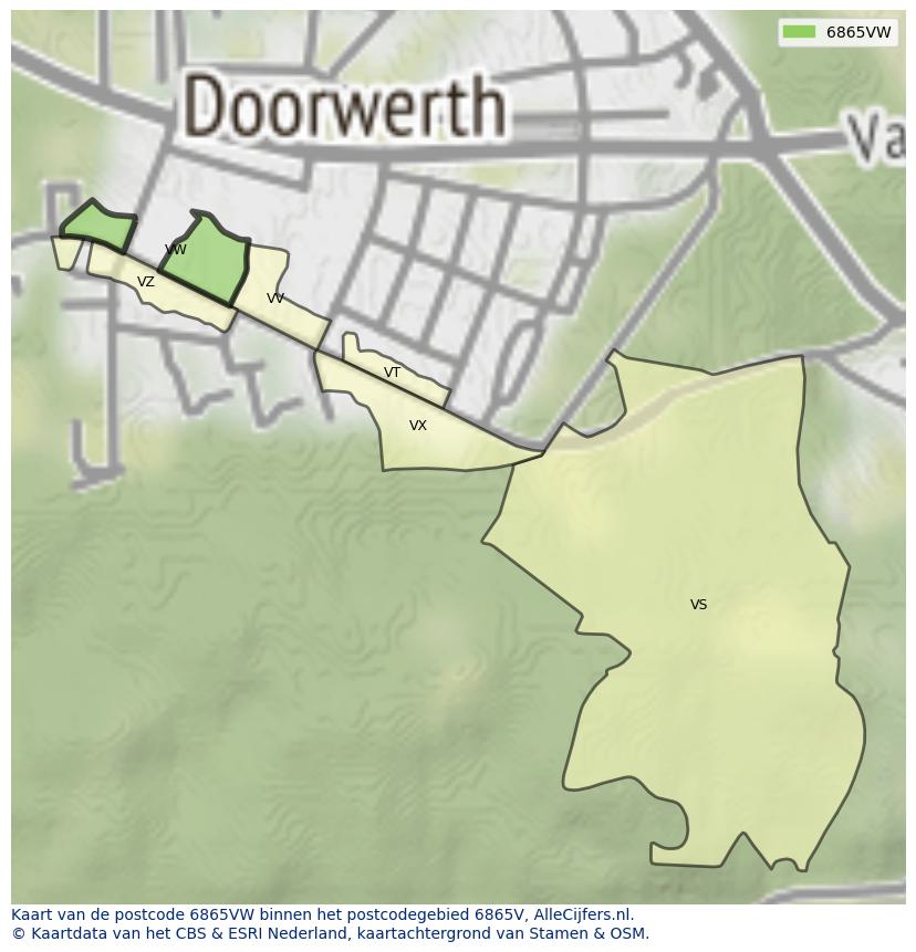 Afbeelding van het postcodegebied 6865 VW op de kaart.