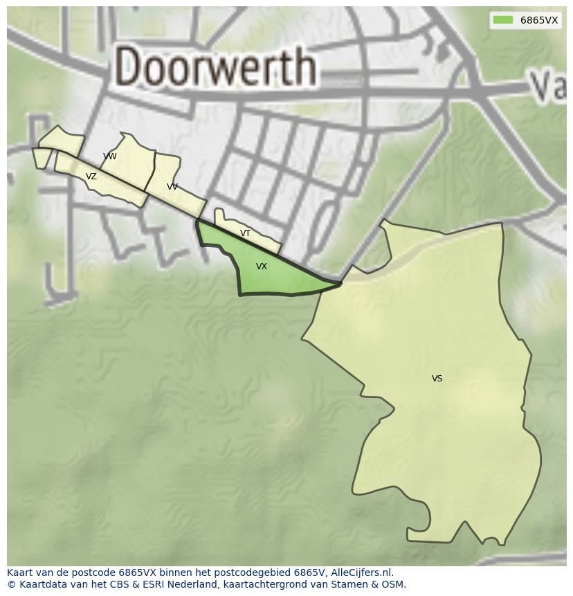 Afbeelding van het postcodegebied 6865 VX op de kaart.