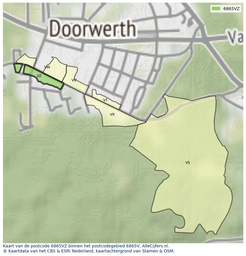 Afbeelding van het postcodegebied 6865 VZ op de kaart.