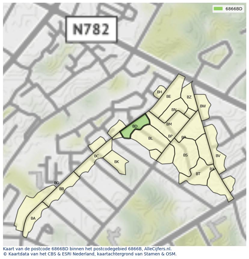 Afbeelding van het postcodegebied 6866 BD op de kaart.