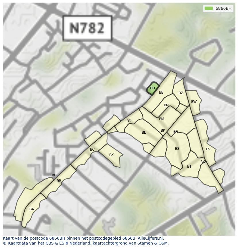 Afbeelding van het postcodegebied 6866 BH op de kaart.