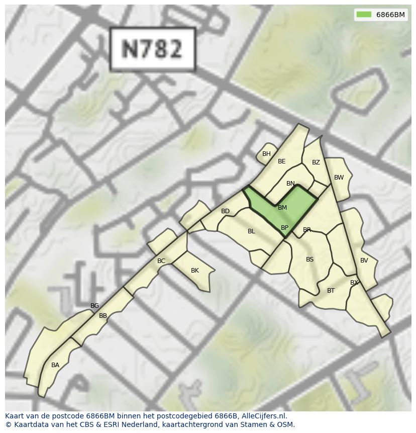 Afbeelding van het postcodegebied 6866 BM op de kaart.