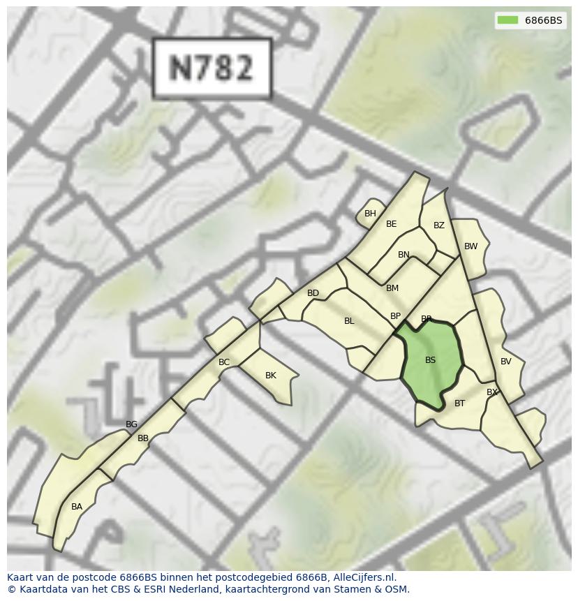Afbeelding van het postcodegebied 6866 BS op de kaart.