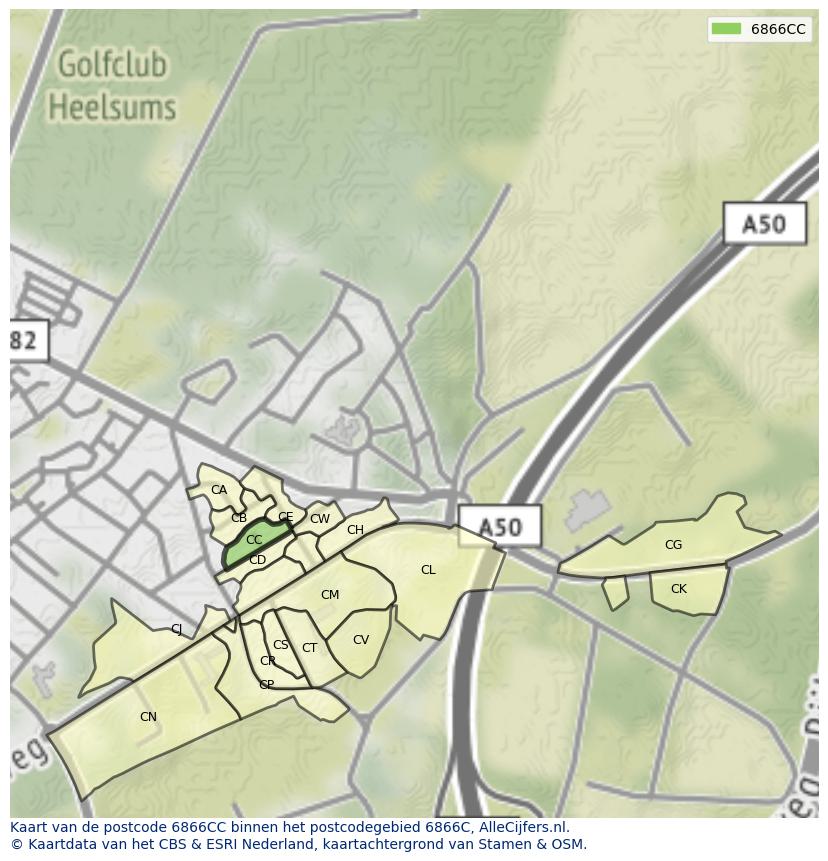 Afbeelding van het postcodegebied 6866 CC op de kaart.
