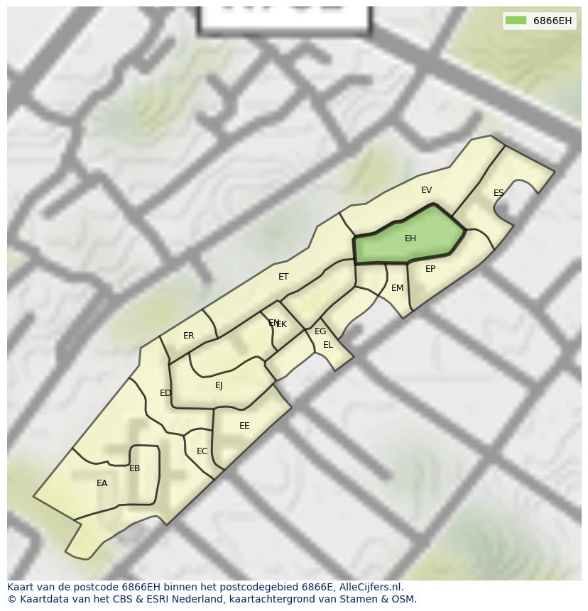 Afbeelding van het postcodegebied 6866 EH op de kaart.