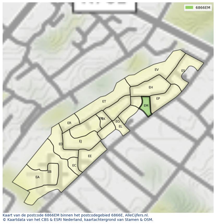Afbeelding van het postcodegebied 6866 EM op de kaart.