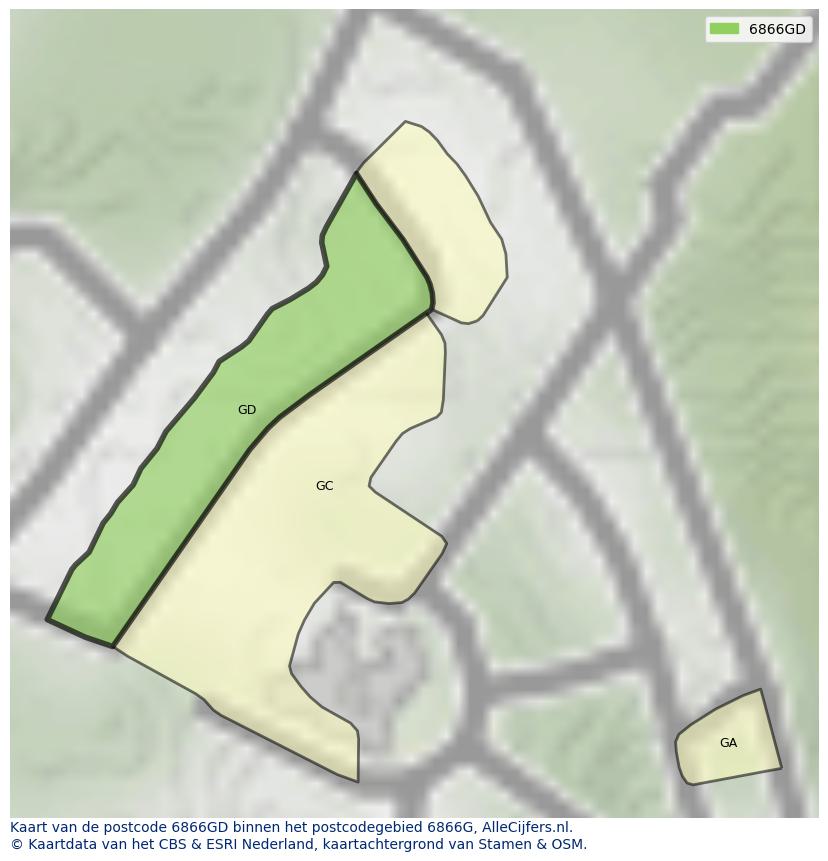 Afbeelding van het postcodegebied 6866 GD op de kaart.